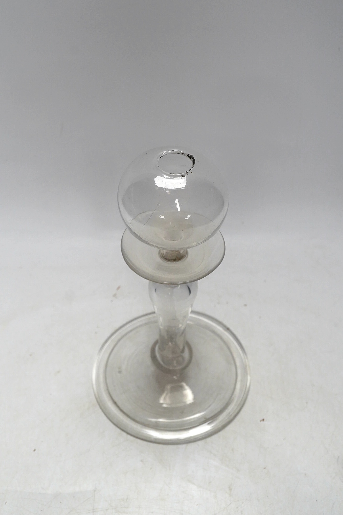 An 18th century glass lacemaker's lamp, 20cm. Condition - good